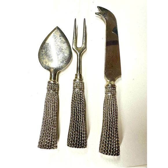 vintage silver plated set Of 3 Charcuterie appetizer rope and tassel style ￼ - Picture 1 of 5